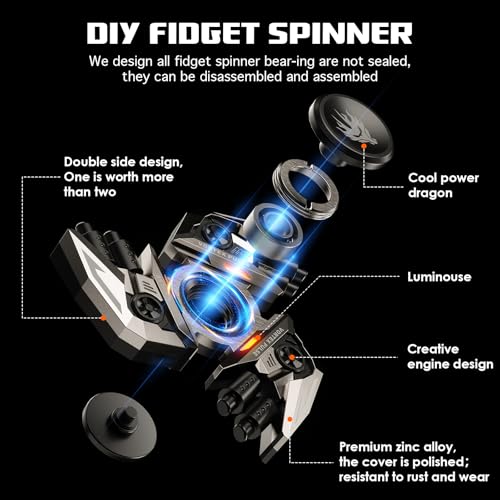 Image of Upgrade Fidget Spinners, Fidget Toys Adults, Stress Anxiety ADHD Relief Figets Toy for Teens, Metal Heavy Finger Hand Spinner Toy with Precision Bearing and Double Side Design,Luminous Night Effects