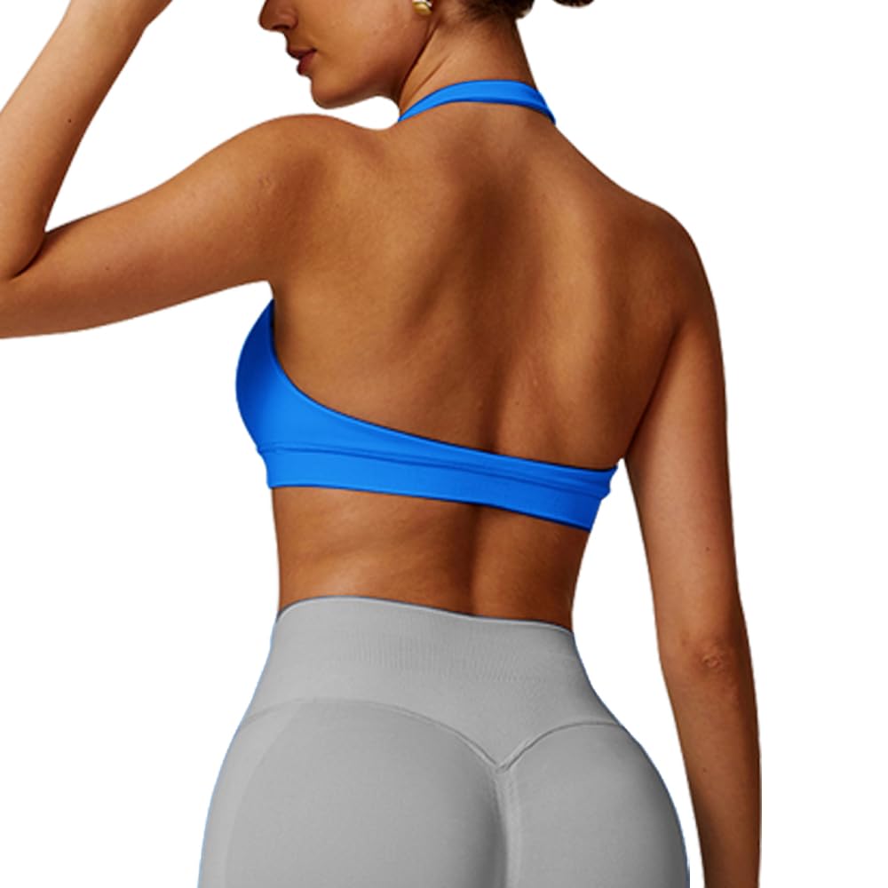 JN JANPRINT Workout Sports Bras for Women Halter Neck Impact Bra Padded Open Back Seamless Bralette Gym Bra Yoga Crop Top