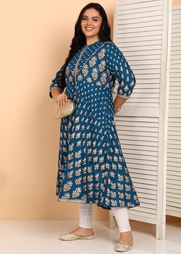 Image of Yash Gallery Women's Rayon Relaxed Fit Anarkali Floral Printed Kurta