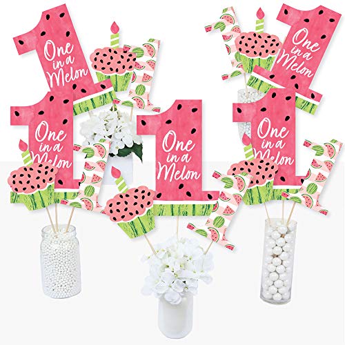 Big Dot of Happiness 1st Birthday One in a Melon - Fruit First Birthday Party Centerpiece Sticks - Table Toppers - Set of 15