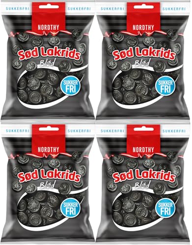 Nordthy Lakritz Süß Zuckerfrei 4 x 75g (300g) Dänische Süßigkeiten ohne Zucker Kalorienarme Lakritze