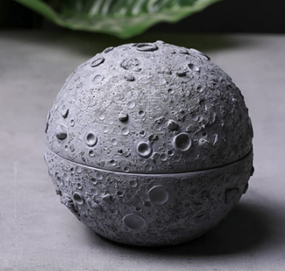 Ball Style Cement Ashtray with Lid & Liner, Windproof Cement Ash Tray for Indoor or Outdoor,Patio, Office & Home (Stone Gray) (Gray)