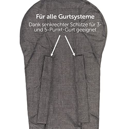 Zamboo Universal Fußsack Daunen für Babyschale und Babywanne - Winterfußsack für 3- oder 5-Punkt-Gurt, extra leicht und warm, mit Kapuze und Tasche - Grau