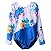 DAXIANG One-Piece Gymnastics Leotard Long Sleeves Floral Printed Gold Dance Unitards for Little Girl (Blue Flower, 150(9-10Y))
