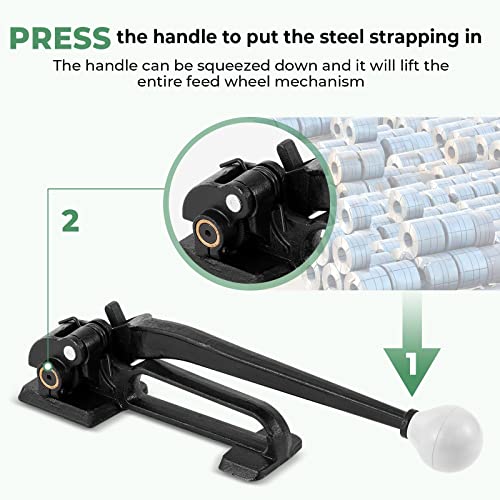 Flyrivergo Steel Strapping Tensioner for 1/2" to 3/4" Width Strapping, Steel Banding Strapping Tool for 0.3-0.4mm thickness, Heavy-Duty Manual Tool Banding Kit - Thumbnail 5