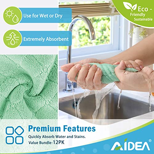 Aidea Kitchen Dish Cloth - 12 Pack, Super Absorbent Coral Fleece Dish Cloths, No Odor Reusable Dish Rags, Premium Microfiber Cleaning Cloths, Nonstick Oil Washable Fast Drying 6.3" X10.4" #TOP1