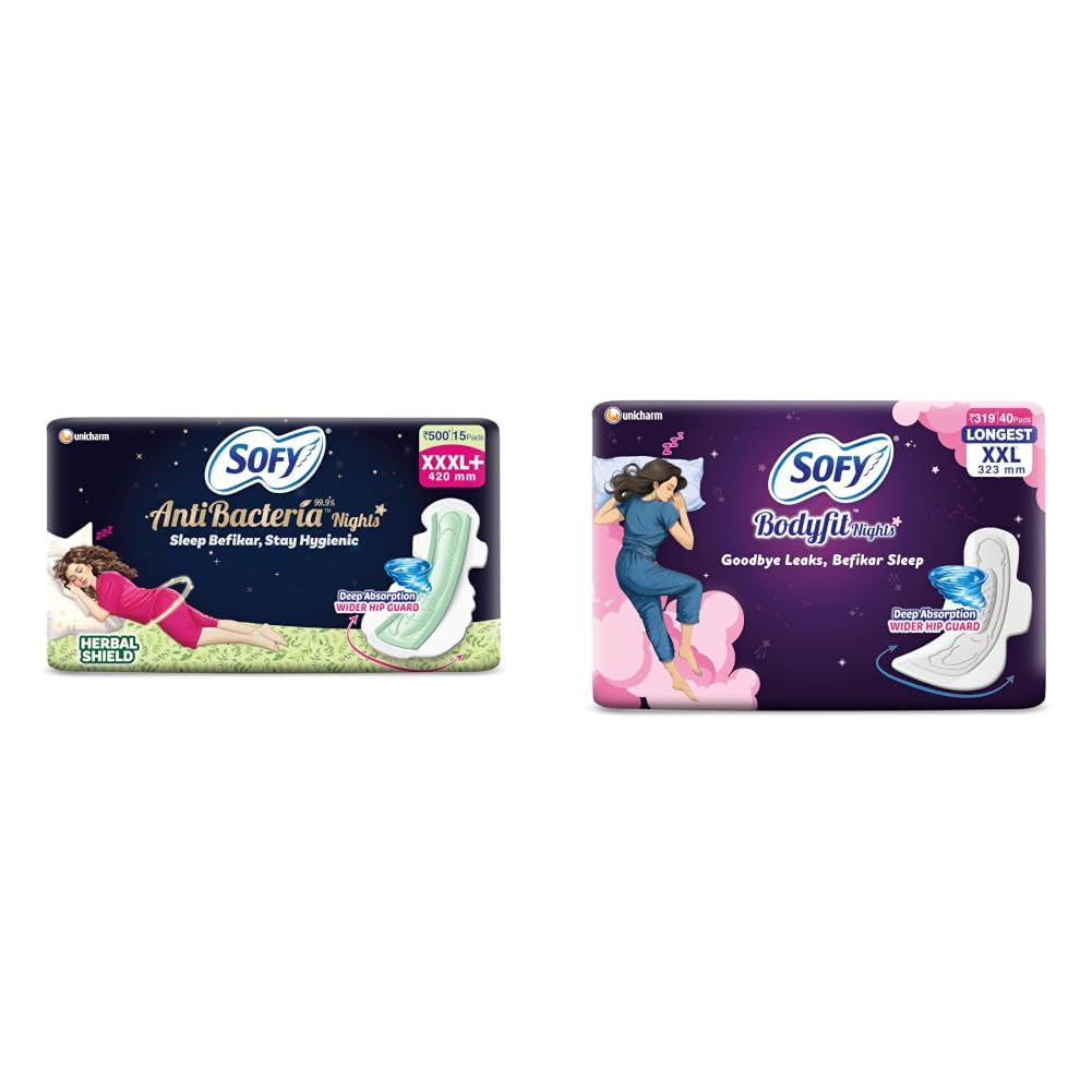 Sofy Women Anti Bacteria XXXL+ Sanitary Pads |Night Protection|Wider Hip Guard| Deep Absorption | Herbal Sheild | Hygiene & Herbs | XXXL+, Pack Of 15 & Women Bodyfit Longest XXL Sanitary Pads |Night-image-38