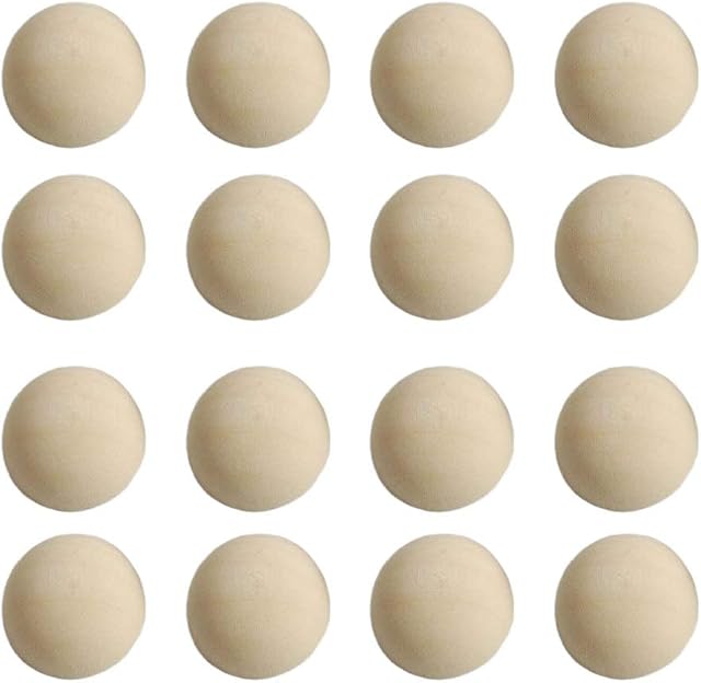Supvox 30pcs Split Wood Balls Unfinished Half Wooden Balls to Paint DIY Christmas Ornament Crafts (Light Yellow 30mm)