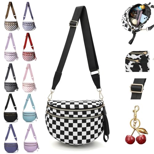 Checkered Bum Bag Crossbody, 2025 New Checkered Crossbody Bag for Women, Spacious Stylish Bumbag with Shoulder Straps (A) - Main Image
