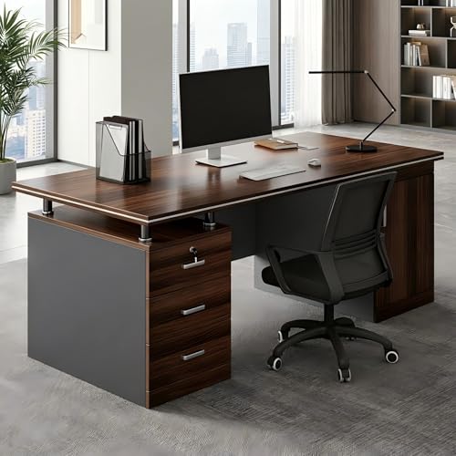 Consejos para Comprar Escritorios de Madera favoritos de las personas. 45 Vabches Escritorio Minimalista con 3 cajones y gabinete Lateral – Mesa organizadora para Oficina en casa,con Amplio Espacio de Almacenamiento y diseño de Oficina...