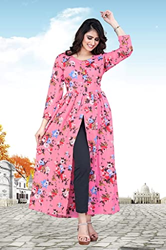 Image of H.E HAMZA ENTERPRISER Printed Crepe Material Brown Western Dress For Women