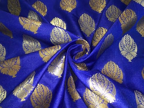 Tissu brocart soie bleu roi floral 111,8 cm de large pour drapé structure BRO1016