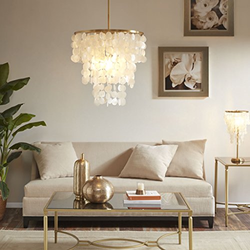 Madison Park Signature MPS150-0093 Isla Modern Classic Chandeliers-Metal, White Shell Shade Pendant Ligthing