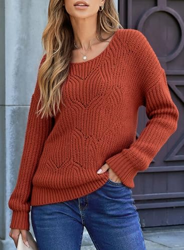 Image of Dokotoo Womens Sweaters 2026 Crewneck Cute Elegant Soft Long Sleeve Hollow Cable Knit Pullover Tops