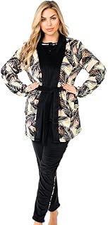 طقم بيجامة للنساء بأكمام طويلة مع بنطلون وجاكيت من كوتون زون، مقاس، PK2538، (طقم من 3 قطع)