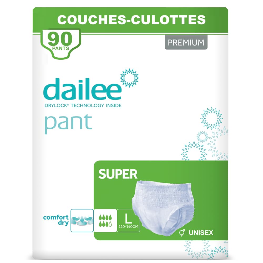 Dailee Pants Super L - 90x Couches Adultes, 6 Paquets de 15 Couche Culotte Incontinence Femme et Homme - Slip Incontinence, 90 Culotte Jetable