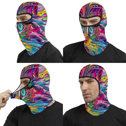 Pasamontañas con diseño psicodélico de gato para hombres y mujeres, balaclava térmica para clima frío, equipo para motocicleta, máscara facial para invierno miniatura 5