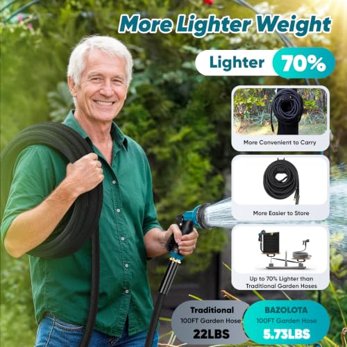Garden Hose 100FT, Non-Expanding Lightweight Water Hose With 10-Function Nozzle, Leak-Proof, No-Knot, Easy to Carry and store, Wear-Resistant, Sturdy, 3/4GHT, Designed for Garden, Yard, Outdoor — view 2