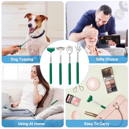 Image of 4PCS Different Back Scratcher Metal Portable Telescoping Back scratchers with Rubber Handles, Extendable Back Massager Tool, Great Gift for Men Women Kids Adults(Green)