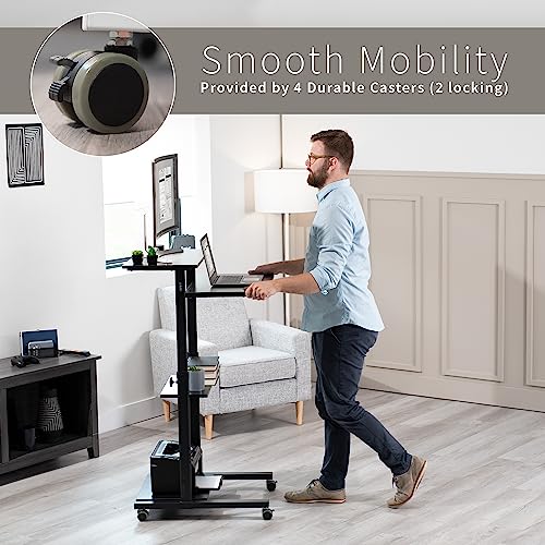 Vivo Mobile Height Adjustable Table Stand Up Desk With Storage, Computer Workstation Rolling Presentation Cart, Black, Cart-V02Db #TOP5