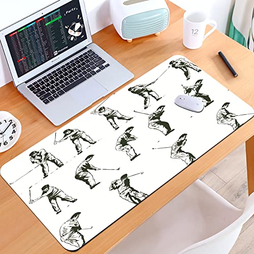 SHIVNAMI Alfombrilla Raton Grande Gaming Mouse Pad,Swing de Golf Mostrado en Catorce Etapas Arte de Boceto Temático de Pasatiempos,Lavable, Antideslizante Diseñada para Gamers, Trabajo de Oficina