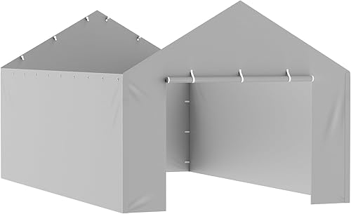 Vista 132 de VEVOR - Cobertizo portátil de almacenamiento exterior de 6 x 8 x 7 pies, refugio resistente e impermeable con puerta enrollable con cremallera y Gris