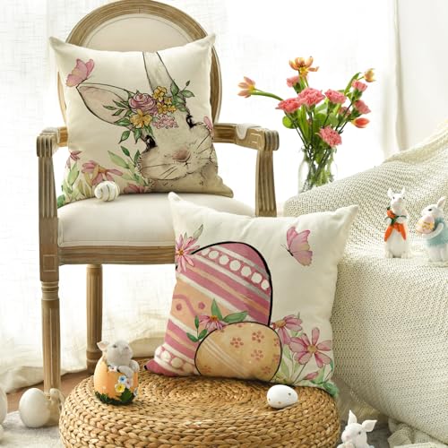 Housses de coussin Happy Easter avec fermeture éclair invisible rose