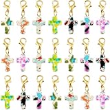 SUNNYCLUE 1 Box 35Pcs Cross Lobster Clasps Crochet Stitch Marker Charms Random Mixed Color Pattern Synthetic Turquoise Easter Crucifix Shaped Pendants for Weaving Quilting Jewelry DIY Crafts Supplies