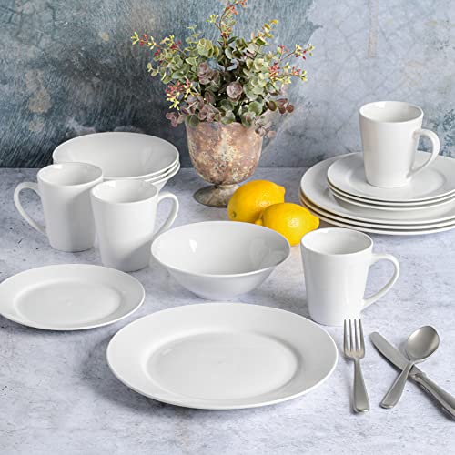 Image of Gibson Home Amelia Court Porcelain Chip and Scratch Resistant Dinnerware Set, Service for 4 (16pcs), White (Round)