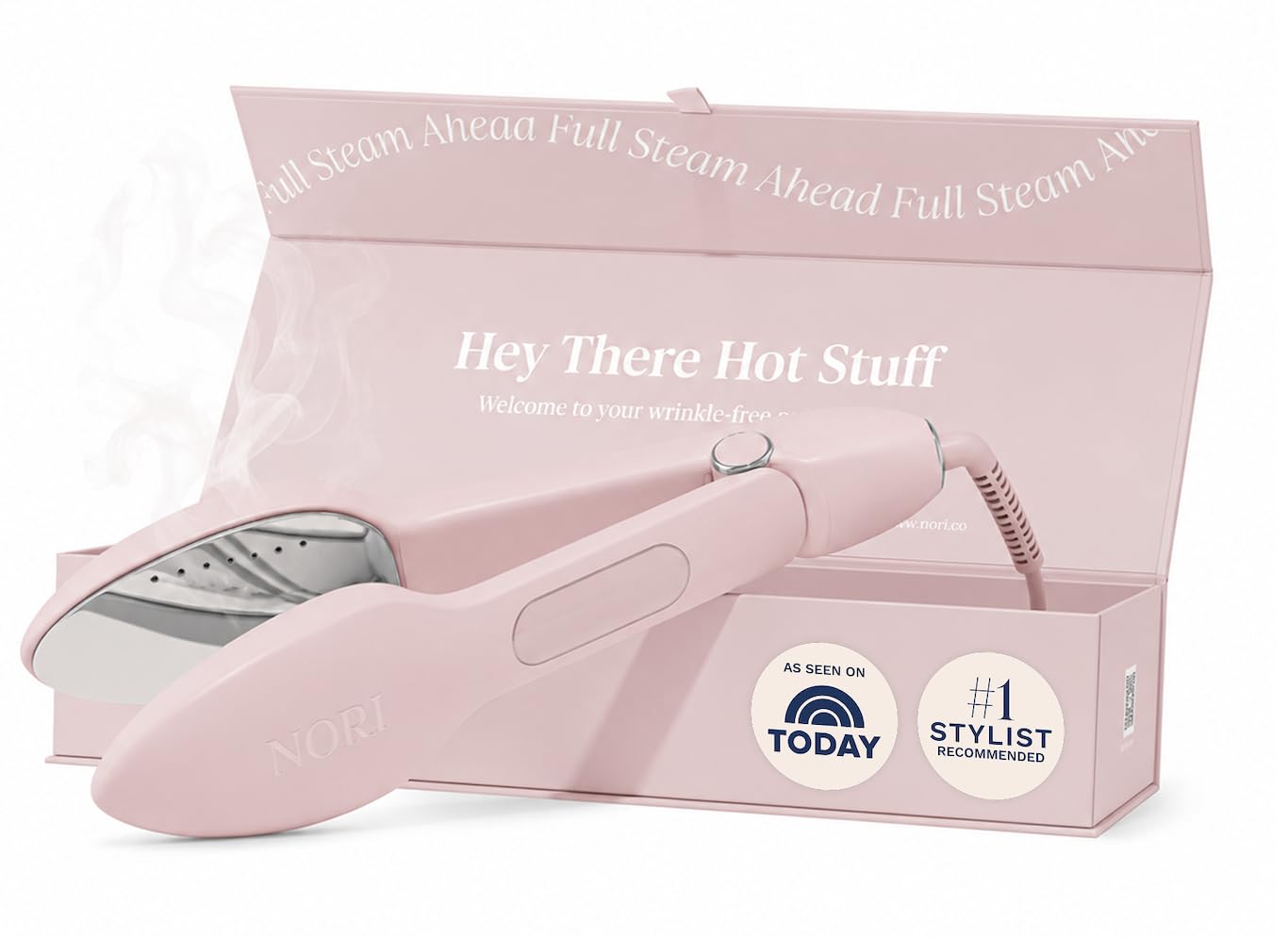 Nori Press Travel Steam Iron - Handheld Iron w/ 6 Fabric Settings - Pink