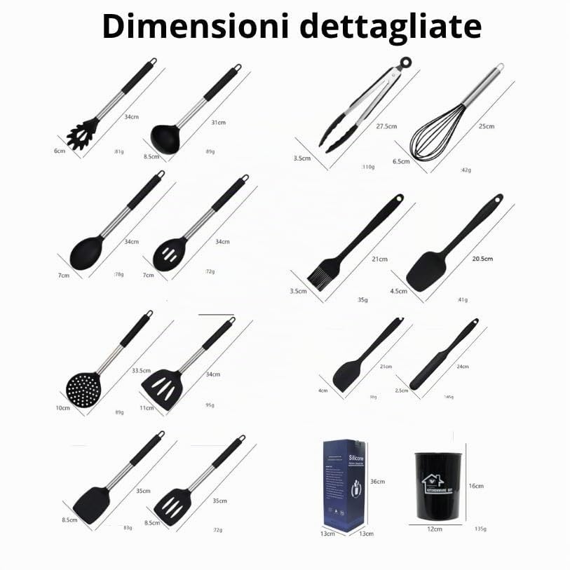 TINA&CO Set di utensili da cucina in silicone 15 pezzi con manico in acciaio inox, resistenti al calore, antiaderenti, spatole grandi, lavabili in lavastoviglie (rosso)