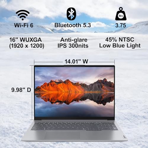 Image of Lenovo ThinkBook 16 Gen 7 Business Laptop (16 inch FHD+ Anti-Glare, AMD Ryzen 5 7533HS (> i7-1255U), 16GB DDR5 RAM, 512GB SSD), Fingerprint Reader, Webcam, Wi-Fi 6, Ethernet, Win 11 Pro w / Copilot, Grey