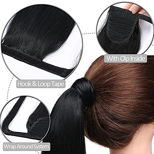 Elailite Ponytail Hair Extension Real Human Hair Remy - Wrap Around Clip in Hair Piece Straight (#1 Jet Black, 16 Inch) - Image 3