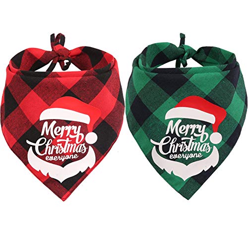 Lamphyface 2 Pack Christmas Dog Plaid Bandana Triangle Bib Set Scarf Accessories for Dogs Cats