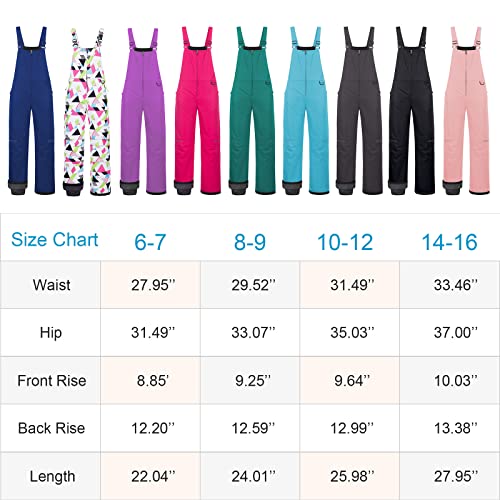 Creatmo Us Kids Overall Snow Pants Girls' Bibs Adjustable Straps Geometry 14/16 #TOP6