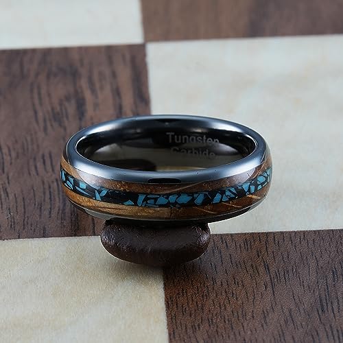 100S JEWELRY 6mm Gunmetal Tungsten Rings for Men & Women: Unique Turquoise & Whiskey Barrel Inlay - Durable Wedding, Engagement, Promise Band - Available in Sizes 6-134