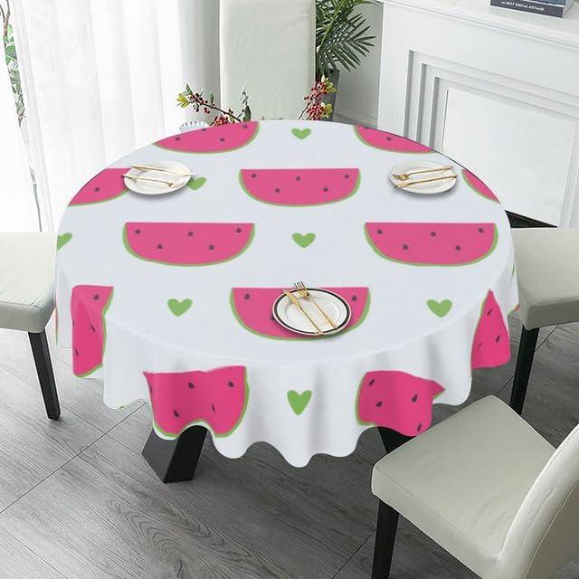 Miniatura 4 de Mantel redondo de sandía, decoración de primavera y verano, mantel blanco, lavable, resistente a las arrugas, para el hogar, cocina, comedor,