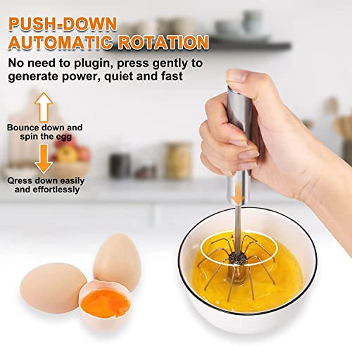 Hand Push Whisk, 2-Pack Semi-Automatic Egg Whisk, 12 Inch Stainless Steel Egg Whisk For Home Blending, Whisking, Beating, Stirring, Set Of 2 (Silver) #TOP1