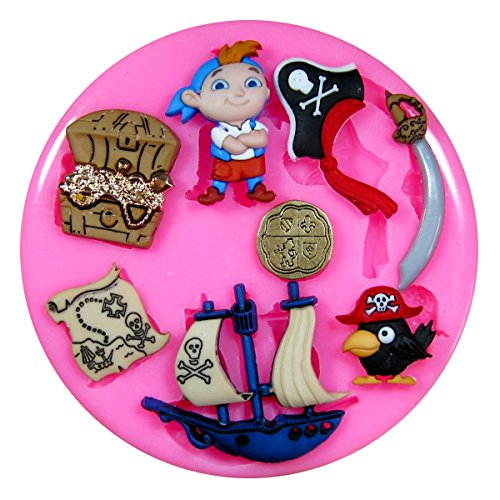 Bateau pirate île au trésor Parrot Moule en silicone Moule pour décoration gâteau glaçage pour gâteau Sugarcraft outil de fées Blessings