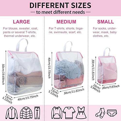 5 Pack Honeycomb Mesh Laundry Bag With Handle Delicate Bag For Washing Machine Large Opening Side Widening Zippered Mesh Bag Lingerie Bag For Sock Bra Baby Items Travel Garment, 3 Sizes (Pink) #TOP1
