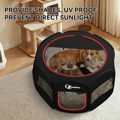 Image of Siedihit Dog Playpen, Puppy Pet Playpens Indoor for Medium Dogs Tent Crates Cage Indoor /Outdoor, Portable Pop Up Dog Kennel Playpen with Carrying Case for Dogs /Cats /Rabbits, Black