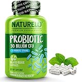 NATURELO Probiotic Supplement - 50 Billion CFU - 11 Strains - One Daily - Helps Support Digestive & Immune Health - Delayed Release - No Refrigeration Needed - 60 Vegan Capsules
