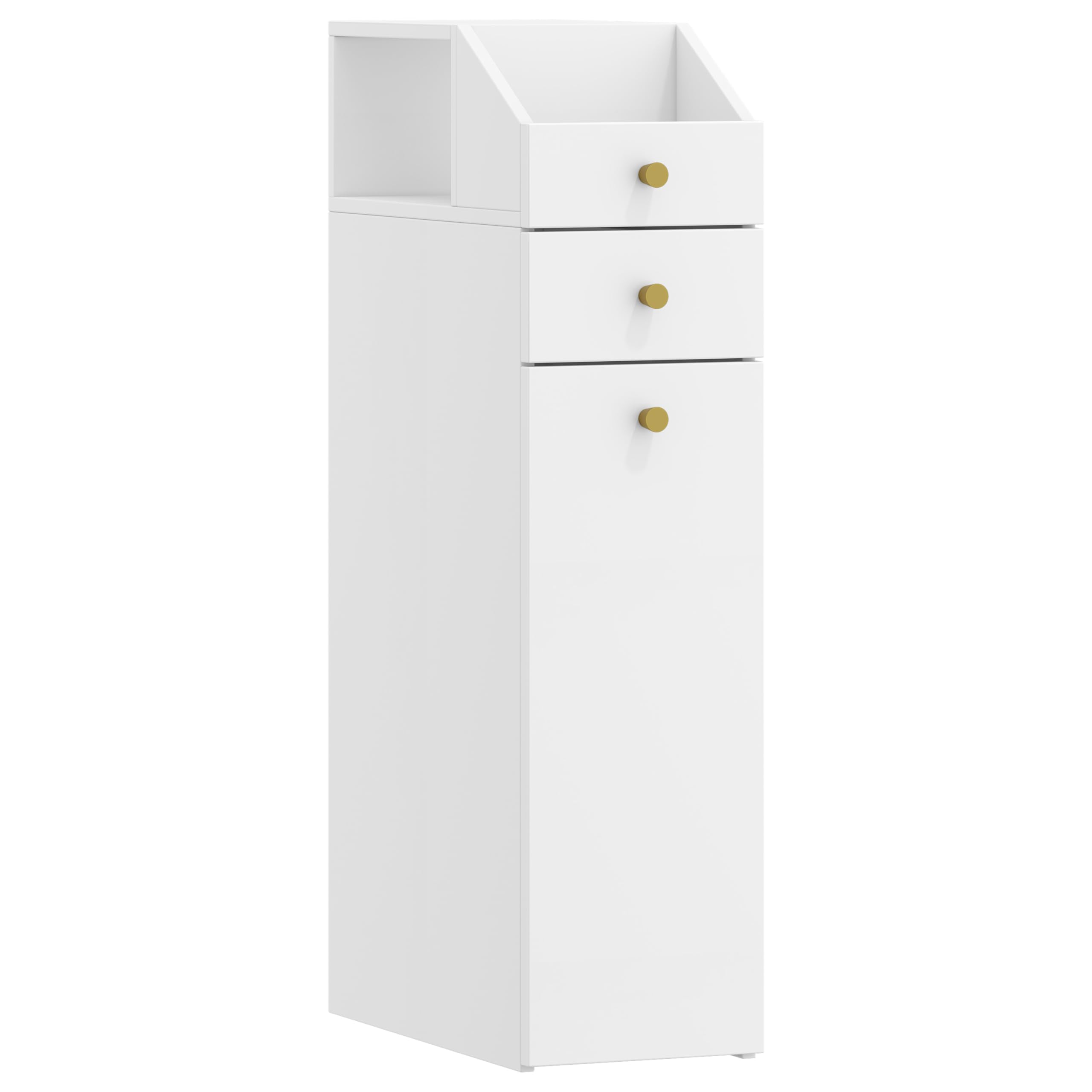 Hzuaneri Meuble de Salle de Bain Haut, Armoire de Rangement Fin, Blanc | avec 2 Compartiments Ouverts, 2 Tiroirs et roulettes, Meuble de Cuisine, pour Petits Espaces, 40 x 20 x 80 cm, BC22003W