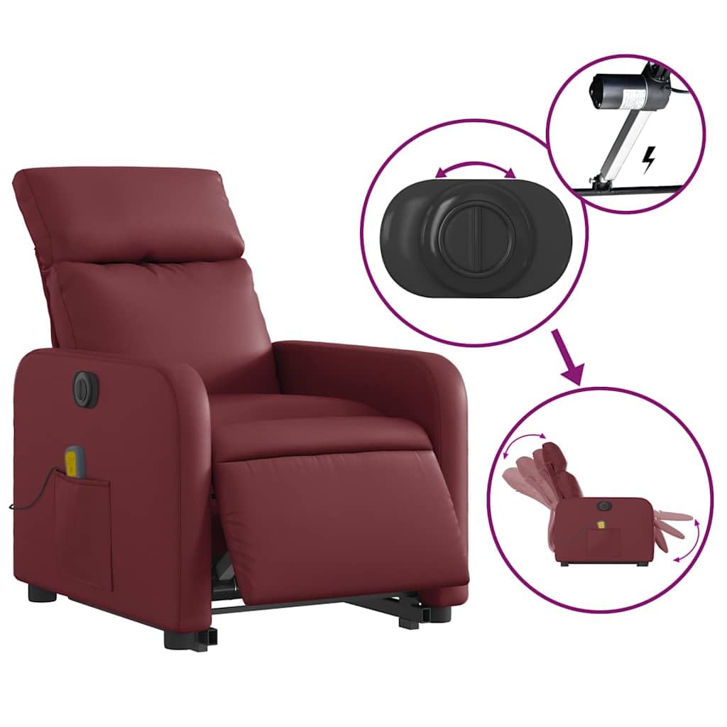 Sillón elevador eléctrico reclinable con masaje por vibración, 6 puntos de masaje, función de elevación e inclinación de 135°, estructura estable de madera y metal,