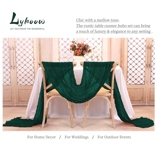 Chemin de table étamine vert émeraude 3m pour décoration table mariage bohème chic - 5