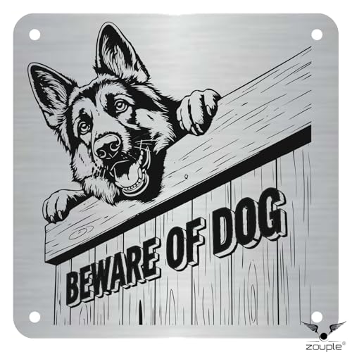 Image of Beware of Dog Sign, German Shepherd, 8x8 Inch, Durable Steel, Triple Mount