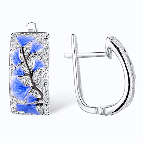 Boucles d'oreilles fleur bleue émail fait main et zircone - 2
