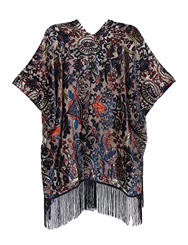 Image of MJ SERECA Women's Burnout Velvet Kimono Cardigan Cover Up with Tassel