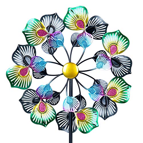 hourflik 3D Kinetic Wind Spinners with Stable Stake Metal Garden Spinner with Reflective Painting Unique Lawn Ornament Wind Mill for Outdoor Yard Lawn Garden Decorations