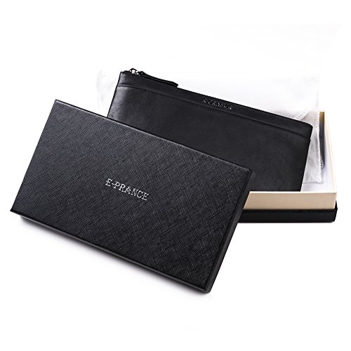 E-PRANCE Cartera Unisex, Monedero de Cuero Hombre/Mujeres Monedero del Embrague Largo Cremallera para Tarjeta de Crédito y Identificación Estuche Incluido (Negro)
